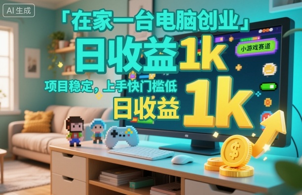 在家一台电脑创业,小游戏赛道,项目稳定,上手快门槛低,日收益1k+【揭秘】-千帆创业