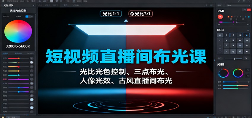 短视频直播间布光课:光比光色控制、三点布光、人像光效、古风直播间布光-千帆创业