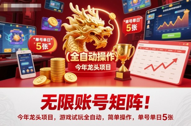 无限账号矩阵！今年龙头项目，游戏试玩全自动，简单操作，单号单日5张【揭秘】-千帆创业