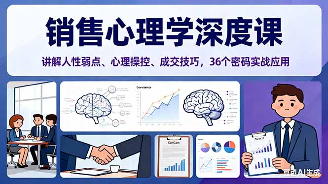 销售心理学深度课,讲解人性弱点、心理操控、成交技巧,36个密码实战应用-千帆创业