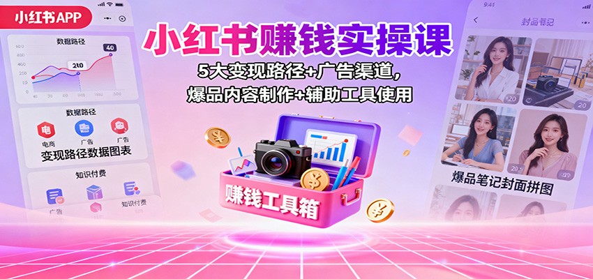 小红书赚钱实操课：5大变现路径+广告渠道，爆品内容制作+辅助工具使用-千帆创业