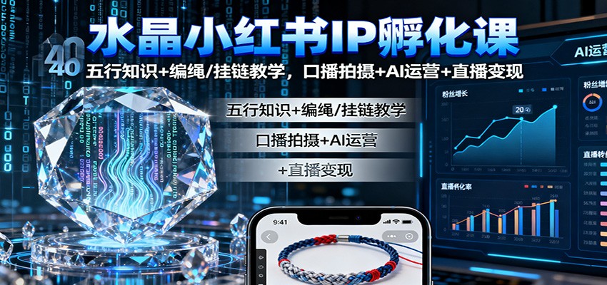 水晶小红书IP孵化课：五行知识+编绳/挂链教学，口播拍摄+AI运营+直播变现-千帆创业