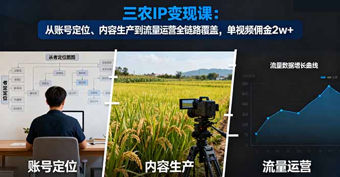 三农IP变现课：从账号定位、内容生产到流量运营全链路覆盖，单视频佣金2w+-千帆创业