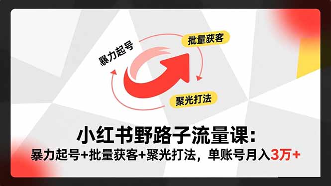 小红书野路子流量课：暴力起号+批量获客+聚光打法，单账号月入3万+-千帆创业