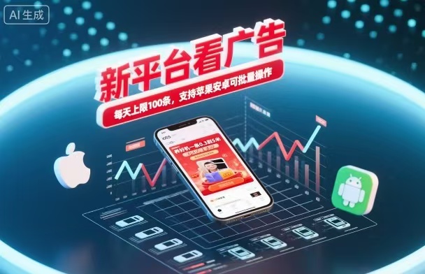 新台看广告，养好机一条5毛到5块，单机日入30到100，支持苹果安卓，可批量操作。-千帆创业